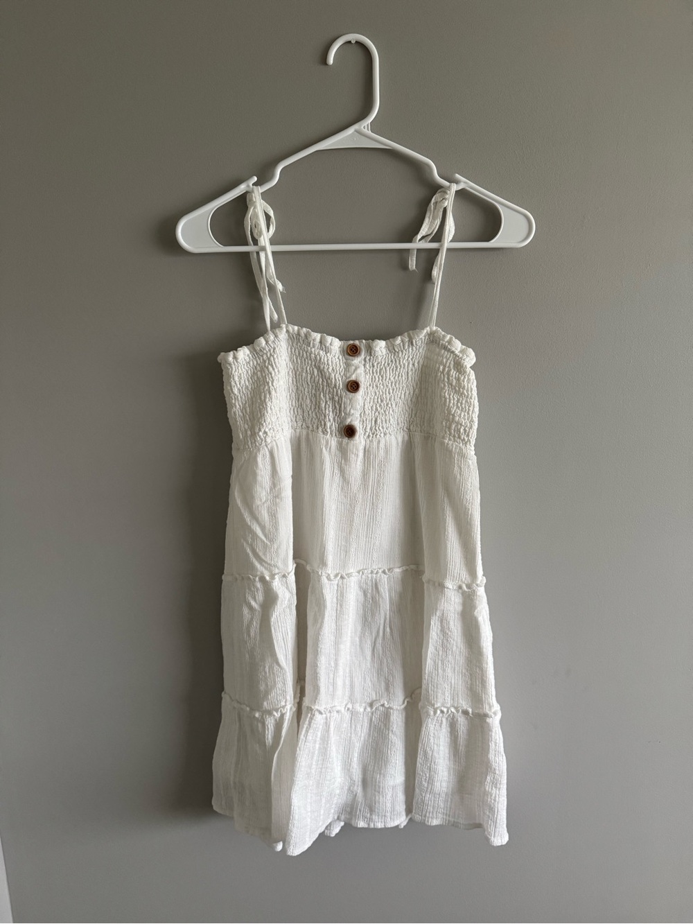 Altar’d State White Tiered Smocked Sundress with Button Detail